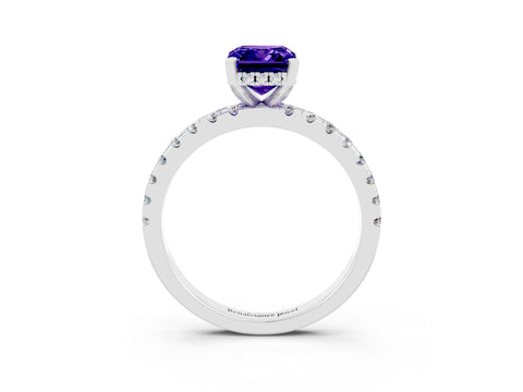 White gold Emerald Cut Tanzanite Solitaire Ring with Pavé Band and Four-Prong Setting_27