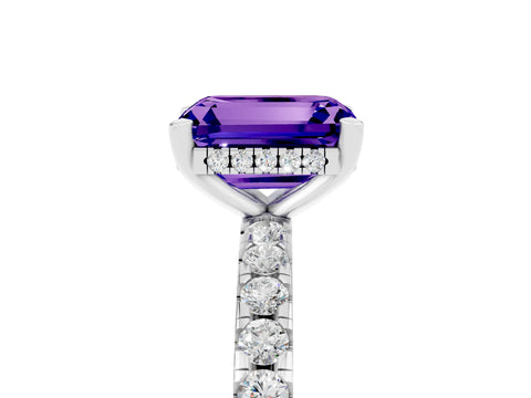 White gold Emerald Cut Tanzanite Solitaire Ring with Pavé Band and Four-Prong Setting_29