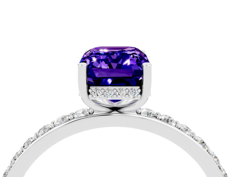 White gold Emerald Cut Tanzanite Solitaire Ring with Pavé Band and Hidden Halo_28