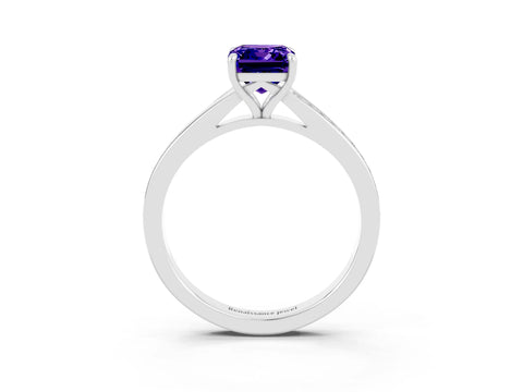 White gold Emerald Cut Tanzanite Solitaire Ring with Pavé Band and Prong Setting_27