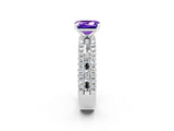 White gold Emerald Cut Tanzanite Solitaire Ring with Pavé and Channel Set Band_2