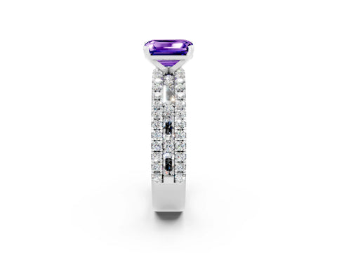 White gold Emerald Cut Tanzanite Solitaire Ring with Pavé and Channel Set Band_2