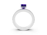 White gold Emerald Cut Tanzanite Solitaire Ring with Pavé and Channel Set Band_3