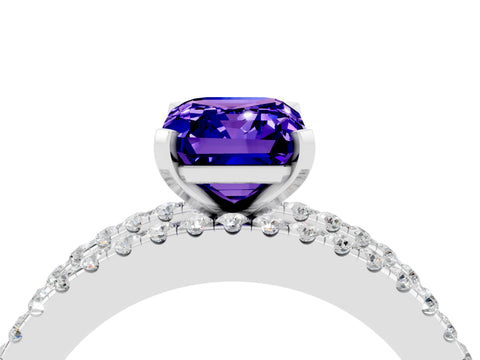 White gold Emerald Cut Tanzanite Solitaire Ring with Pavé and Channel Set Band_4