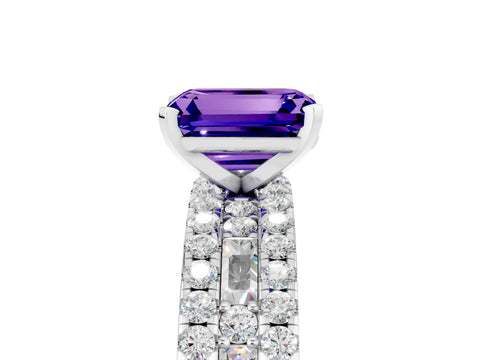 White gold Emerald Cut Tanzanite Solitaire Ring with Pavé and Channel Set Band_5