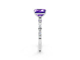 White gold Emerald Cut Tanzanite Solitaire Ring with Pave Band and Four Prong Setting_26