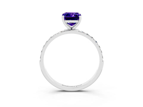 White gold Emerald Cut Tanzanite Solitaire Ring with Pave Band and Four Prong Setting_27