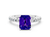 White gold Emerald Cut Tanzanite Solitaire Ring with Round  Pavé Band and Four-Prong Setting_48