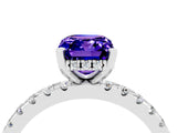 White gold Emerald Cut Tanzanite Solitaire Ring with Round  Pavé Band and Four-Prong Setting_52