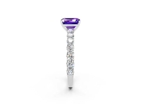 White gold Emerald Cut Tanzanite Solitaire Ring with Shared Prong Pavé Band and Four-Prong Setting_2