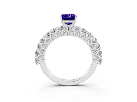 White gold Emerald Cut Tanzanite Solitaire Ring with Shared Prong Pavé Band and Four-Prong Setting_3