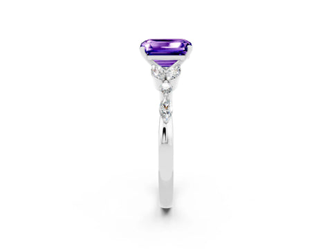 White gold Emerald Cut Tanzanite Solitaire Ring with Side Stones and Four-Prong Setting_26