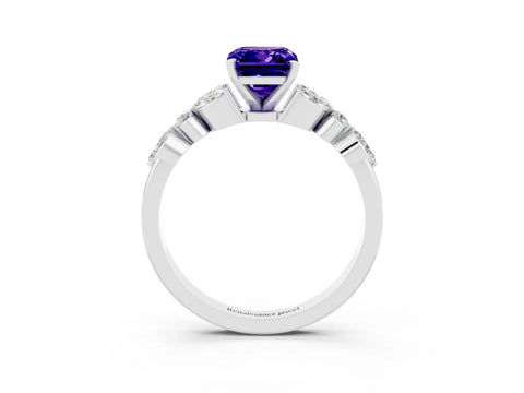 White gold Emerald Cut Tanzanite Solitaire Ring with Side Stones and Four-Prong Setting_27