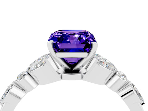 White gold Emerald Cut Tanzanite Solitaire Ring with Side Stones and Four-Prong Setting_28