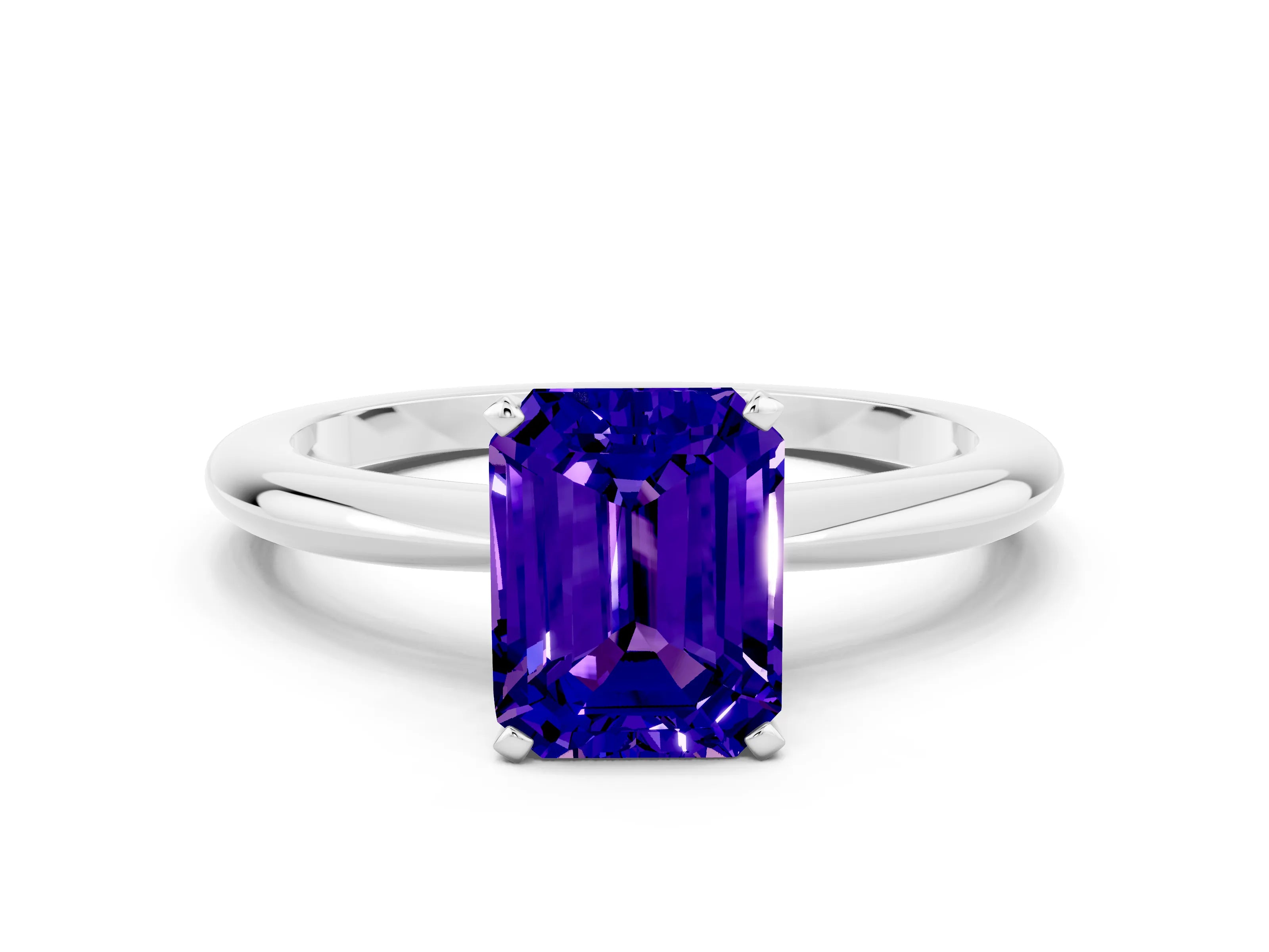 White gold Emerald Cut Tanzanite Solitaire Ring with Six-Prong Setting and Classic Band_36