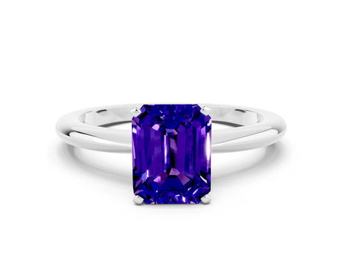 White gold Emerald Cut Tanzanite Solitaire Ring with Six-Prong Setting and Classic Band_36