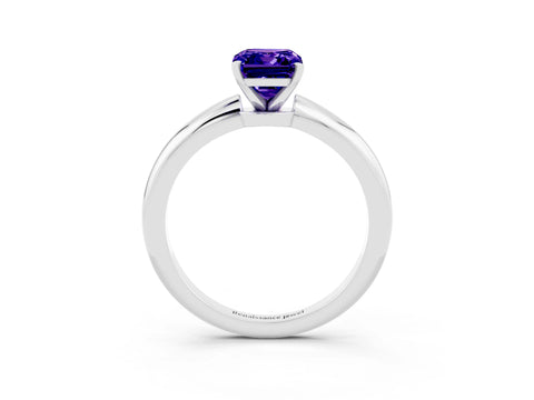 White gold Emerald Cut Tanzanite Solitaire Ring with Six-Prong Setting and Classic Band_39