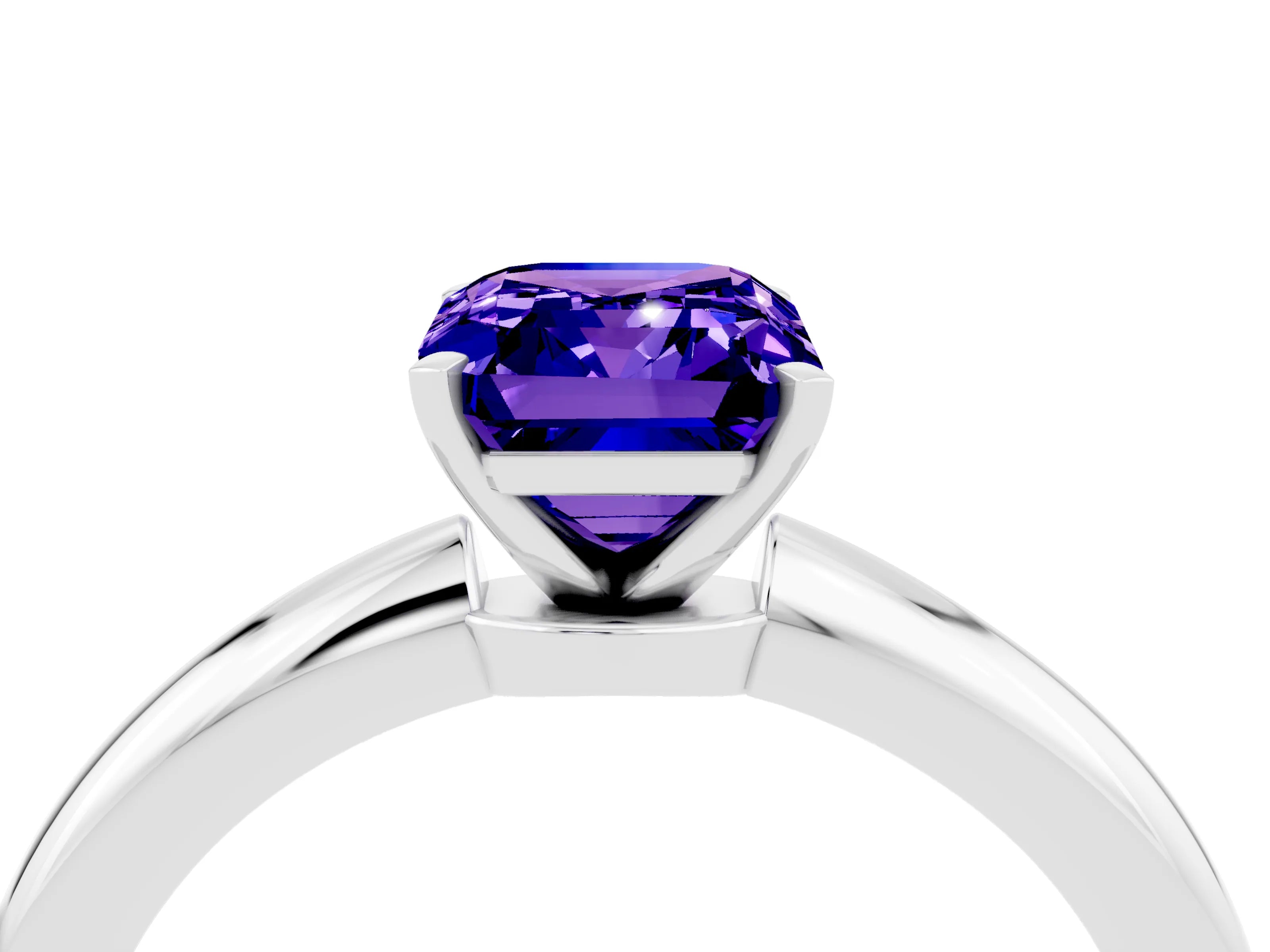 White gold Emerald Cut Tanzanite Solitaire Ring with Six-Prong Setting and Classic Band_40