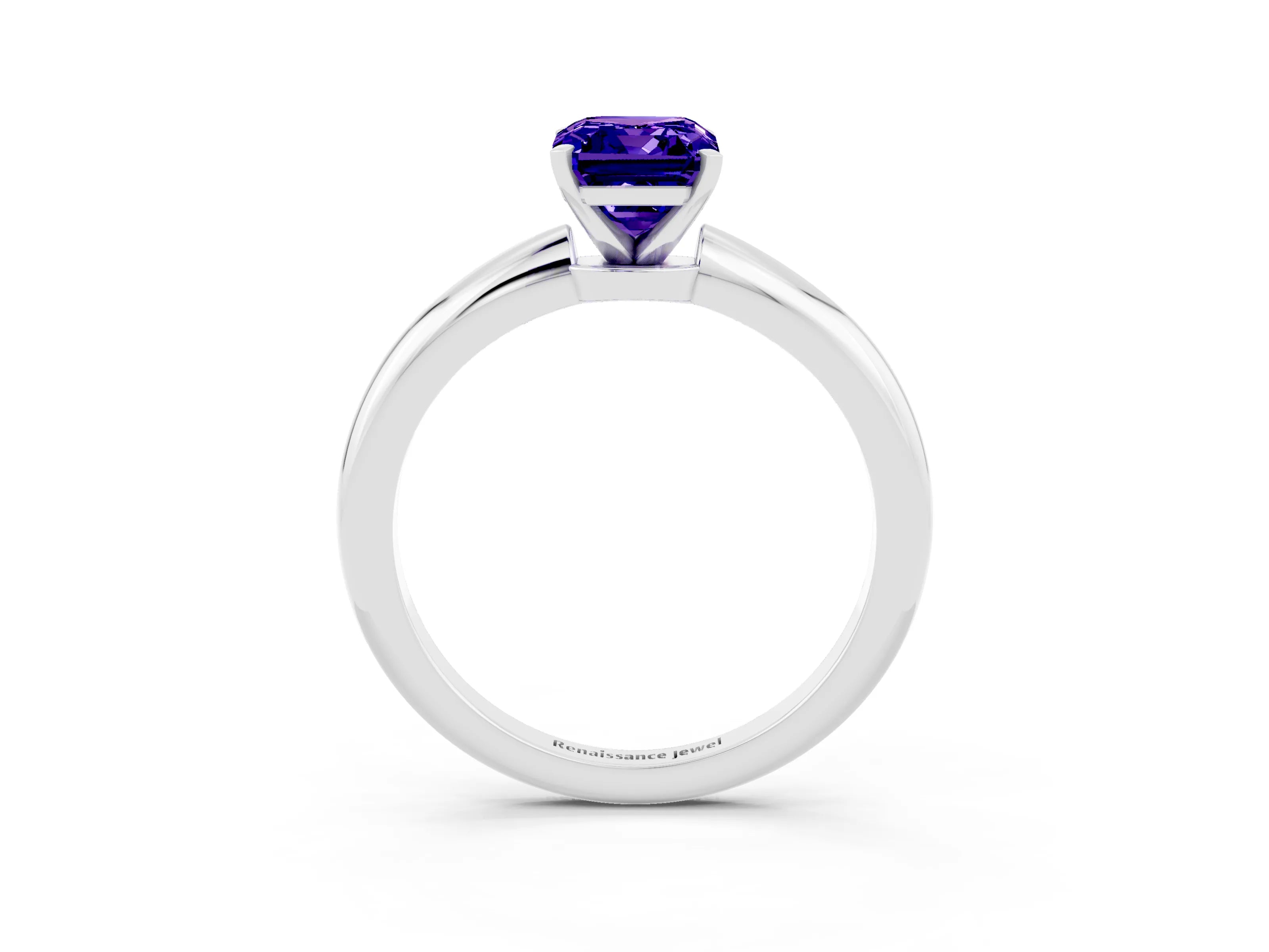 White gold Emerald Cut Tanzanite Solitaire Ring with Six-Prong Setting and Classic Band_51