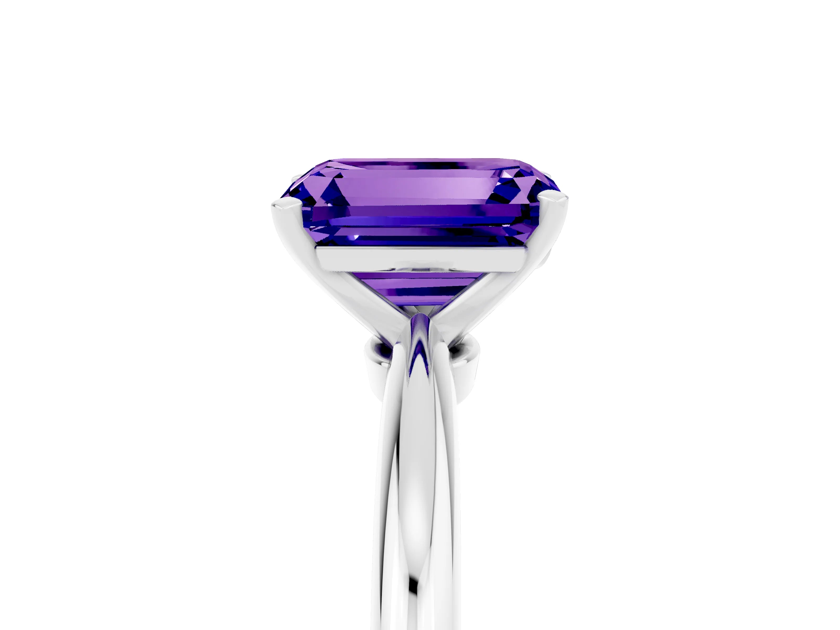 White gold Emerald Cut Tanzanite Solitaire Ring with Six-Prong Setting and Classic Band_53