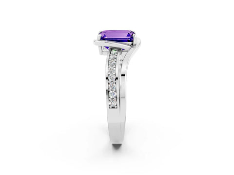 White gold Emerald Cut Tanzanite Solitaire Ring with Split Shank and Prong Setting_2