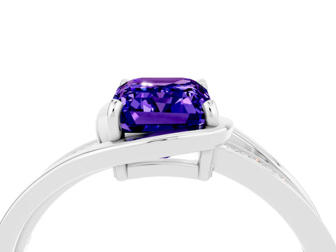 White gold Emerald Cut Tanzanite Solitaire Ring with Split Shank and Prong Setting_4