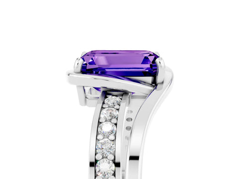 White gold Emerald Cut Tanzanite Solitaire Ring with Split Shank and Prong Setting_5