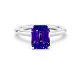 White gold Emerald Cut Tanzanite Solitaire Ring with Thin Band and Four-Prong Setting_12