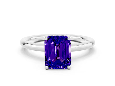 White gold Emerald Cut Tanzanite Solitaire Ring with Thin Band and Four-Prong Setting_12