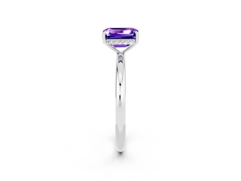 White gold Emerald Cut Tanzanite Solitaire Ring with Thin Band and Four-Prong Setting_14