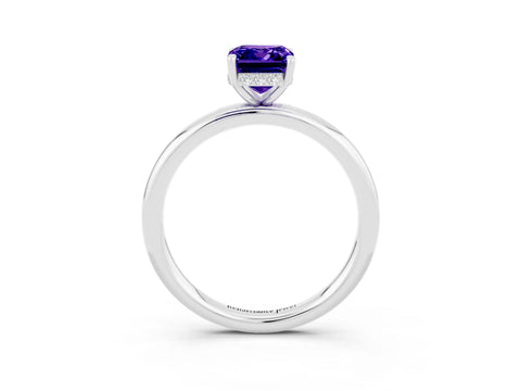 White gold Emerald Cut Tanzanite Solitaire Ring with Thin Band and Four-Prong Setting_15