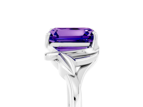 White gold Emerald Cut Tanzanite Solitaire Ring with Twist Band and Four-Prong Setting_17