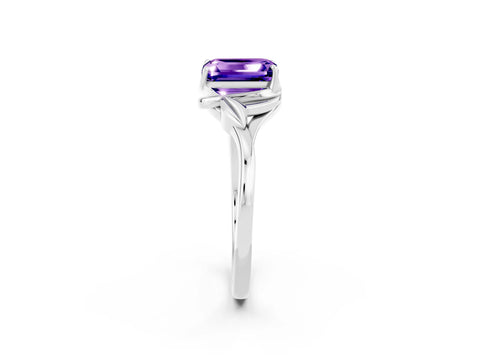 White gold Emerald Cut Tanzanite Solitaire Ring with Twist Band and Four-Prong Setting_38
