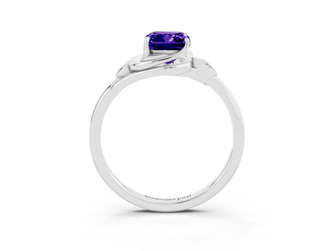 White gold Emerald Cut Tanzanite Solitaire Ring with Twist Band and Four-Prong Setting_39