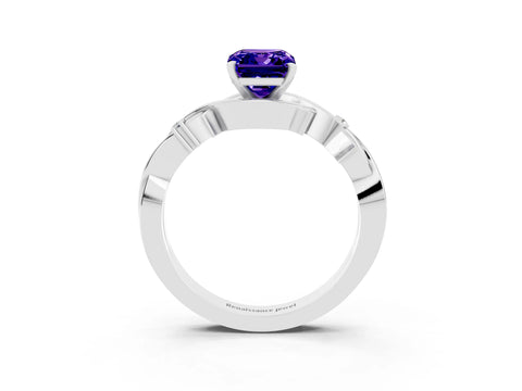 White gold Emerald Cut Tanzanite Solitaire Ring with Twisted Band and Prong Setting_15