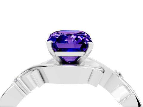 White gold Emerald Cut Tanzanite Solitaire Ring with Twisted Band and Prong Setting_4