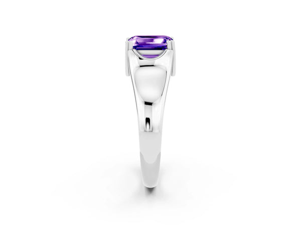 Platinum Emerald Cut Tanzanite Solitaire Ring with Wide Band and Prong Setting