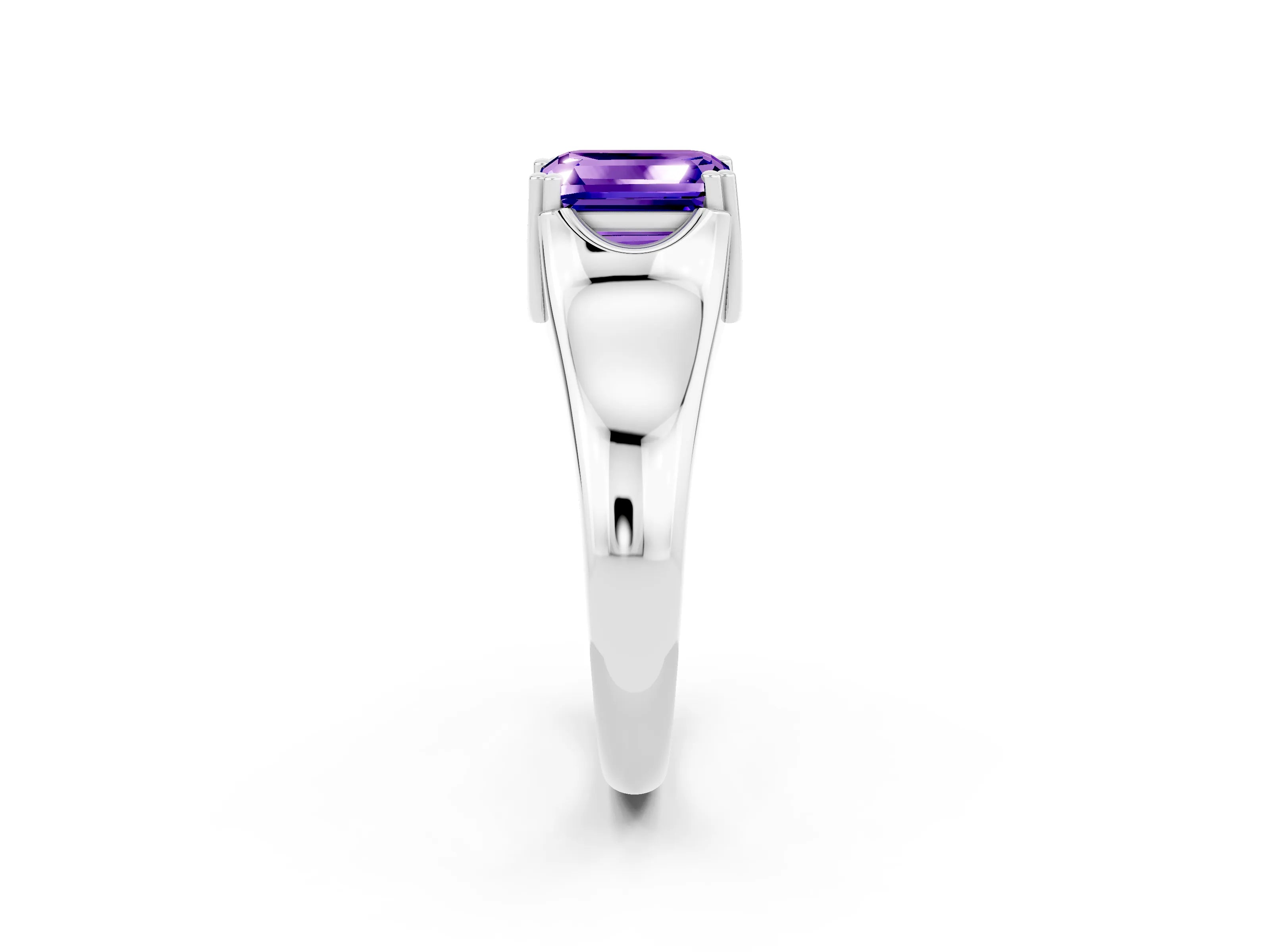 White gold Emerald Cut Tanzanite Solitaire Ring with Wide Band and Prong Setting_2