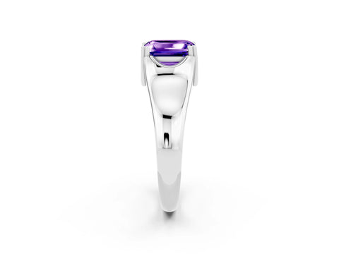 White gold Emerald Cut Tanzanite Solitaire Ring with Wide Band and Prong Setting_2