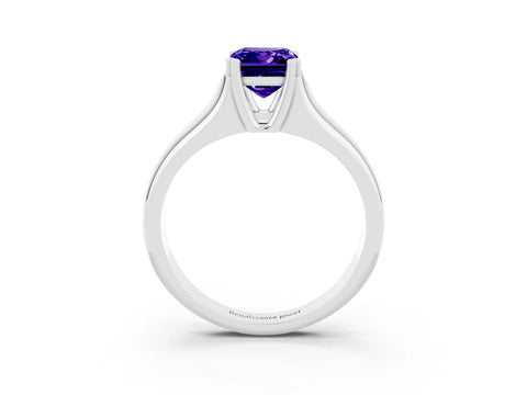 White gold Emerald Cut Tanzanite Solitaire Ring with Wide Band and Prong Setting_3