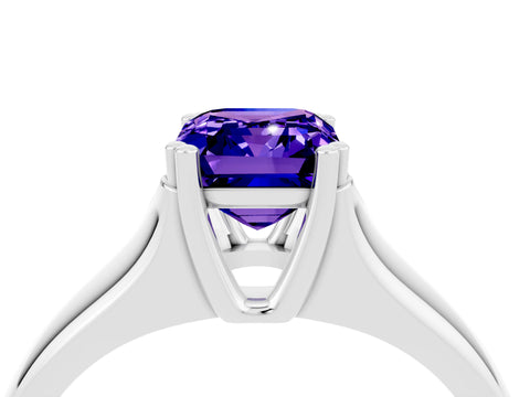 White gold Emerald Cut Tanzanite Solitaire Ring with Wide Band and Prong Setting_4