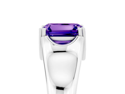 White gold Emerald Cut Tanzanite Solitaire Ring with Wide Band and Prong Setting_5