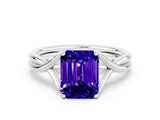 White gold Emerald Cut Tanzanite Solitaire Twist Band Prong Setting Ring_36