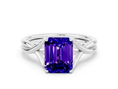 White gold Emerald Cut Tanzanite Solitaire Twist Band Prong Setting Ring_36