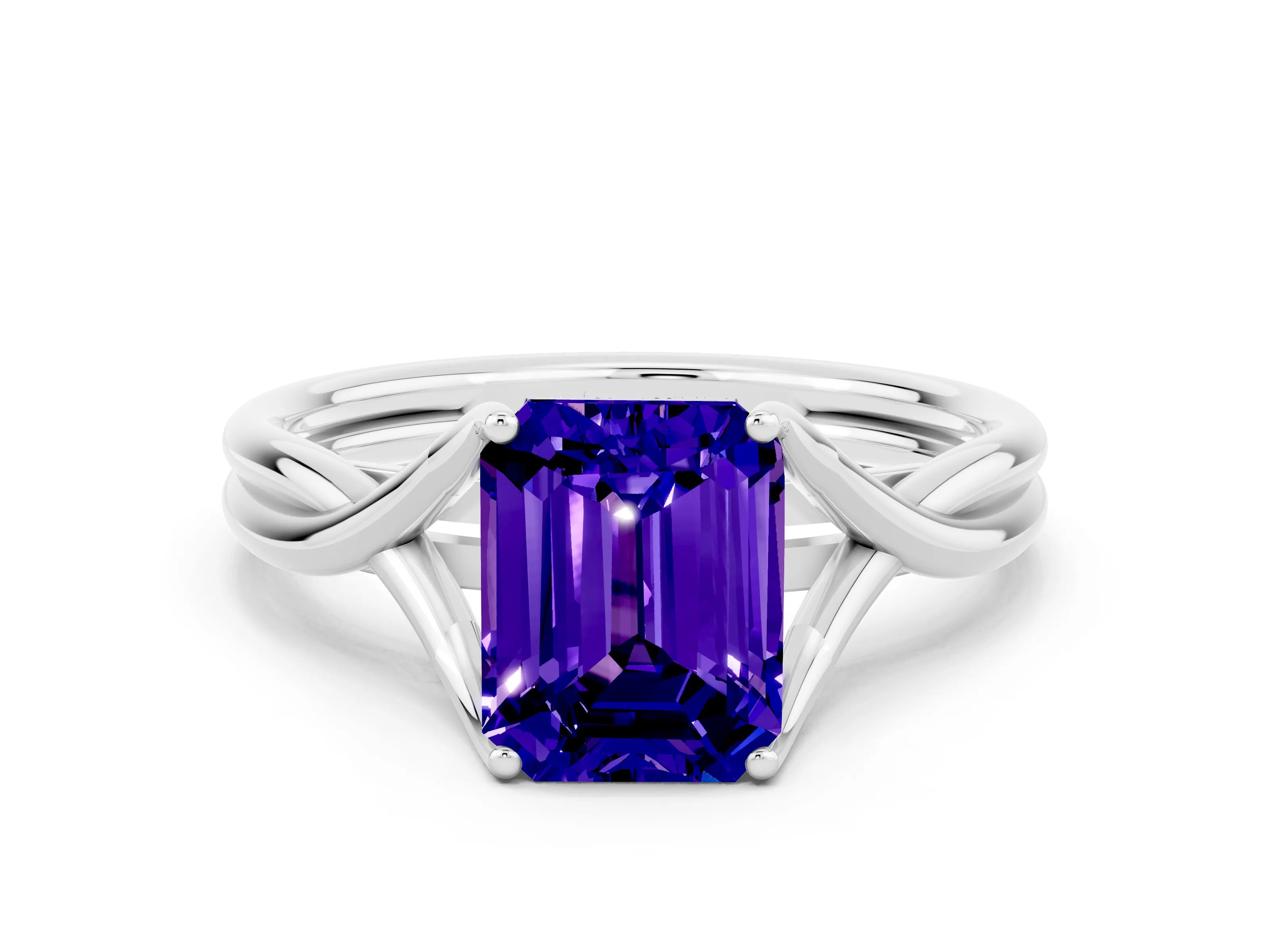 White gold Emerald Cut Tanzanite Solitaire Twist Band Prong Setting Ring_36