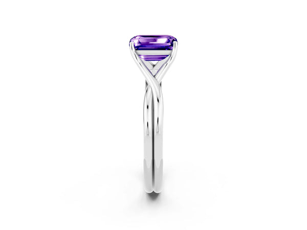 Platinum Emerald Cut Tanzanite Solitaire Twist Band Prong Setting Ring