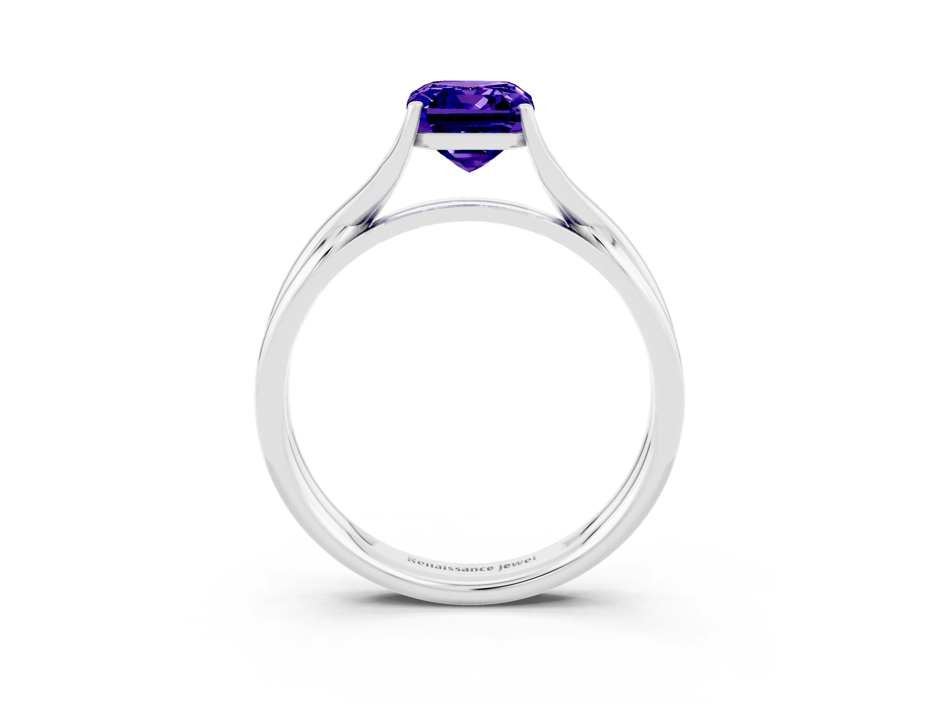 White gold Emerald Cut Tanzanite Solitaire Twist Band Prong Setting Ring_39
