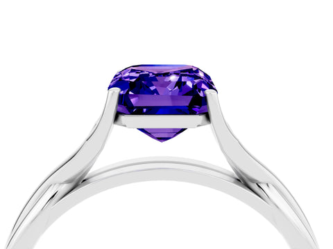 White gold Emerald Cut Tanzanite Solitaire Twist Band Prong Setting Ring_40