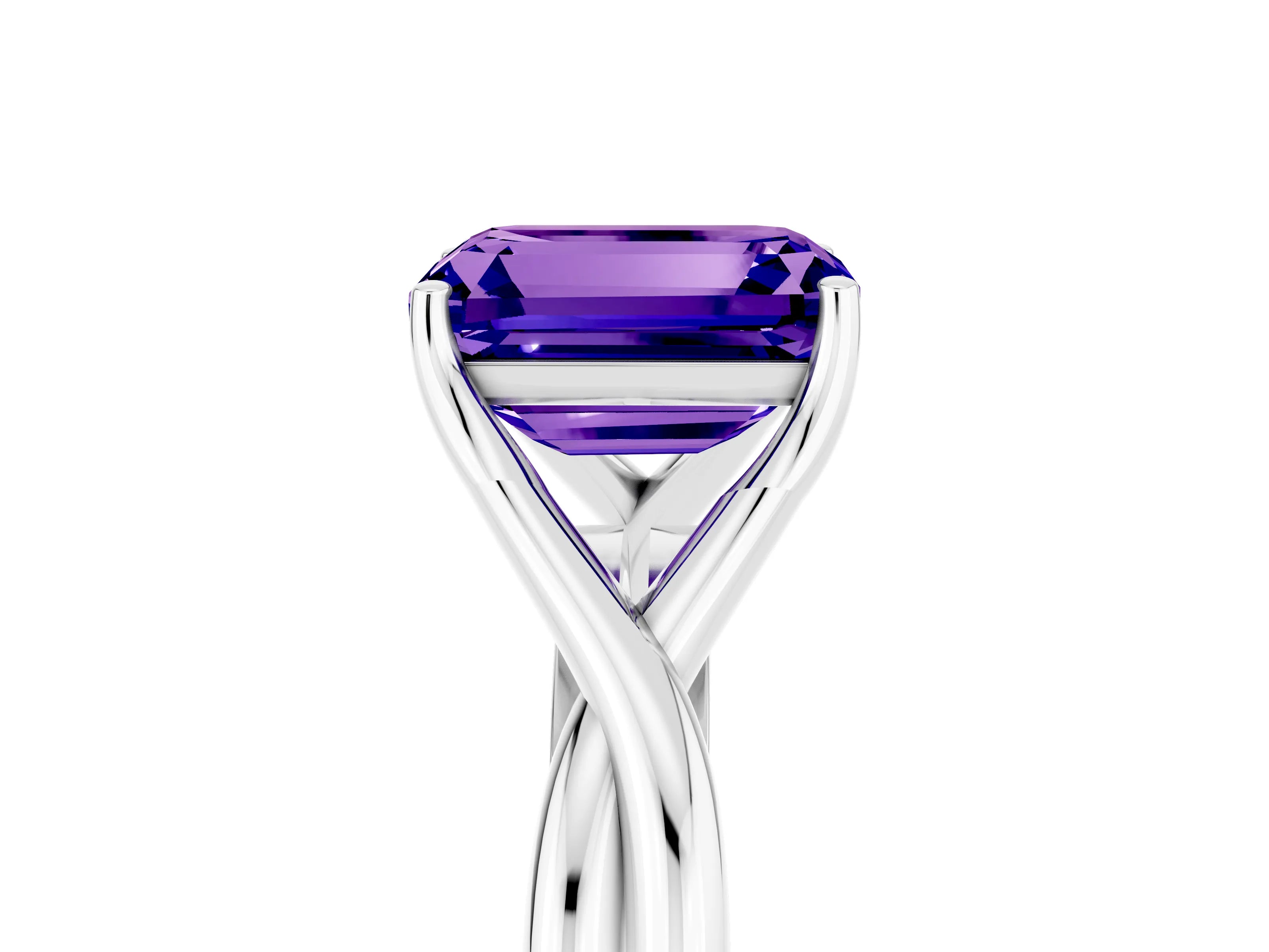 White gold Emerald Cut Tanzanite Solitaire Twist Band Prong Setting Ring_41