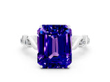 White gold Emerald Cut Tanzanite Solitaire Twisted Band with Round  Accents and Prong Setting_12